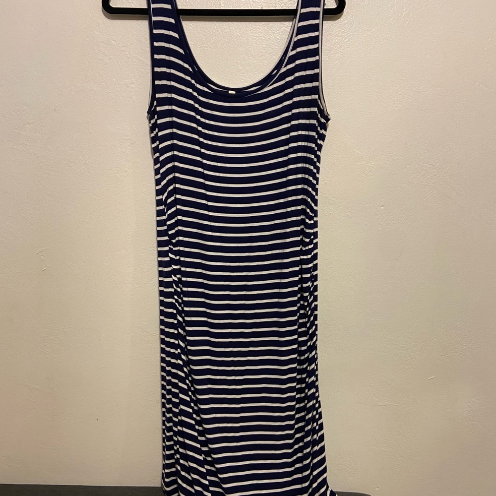 Maternity Navy and White Striped Midi Dress 2XL